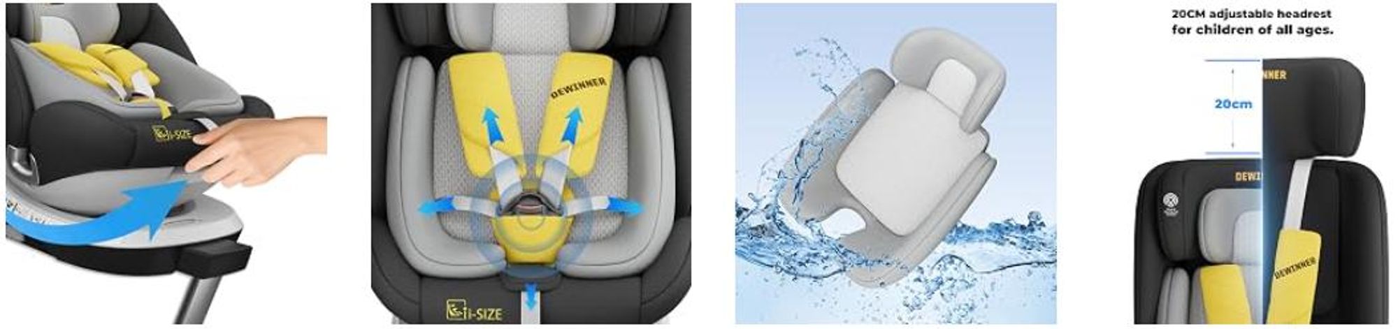 DEWINNER Siege Auto Bebe 0 à 36kg - Siege Auto Isofix 360 Pivotant,I-Size Group 0+1/2/3 (40-150cm),Rehausseur Voiture Enfant Sièges Auto,ECER129, Noir