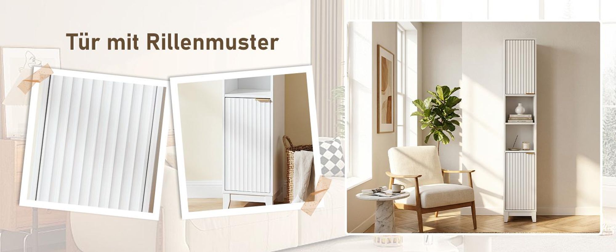 FCH Badezimmerschrank, Badschrank, Hochschrank mit 2 Türen und 2 offenes Fach, verstellbaren Ablagen, 30x28x170cm, Weiß