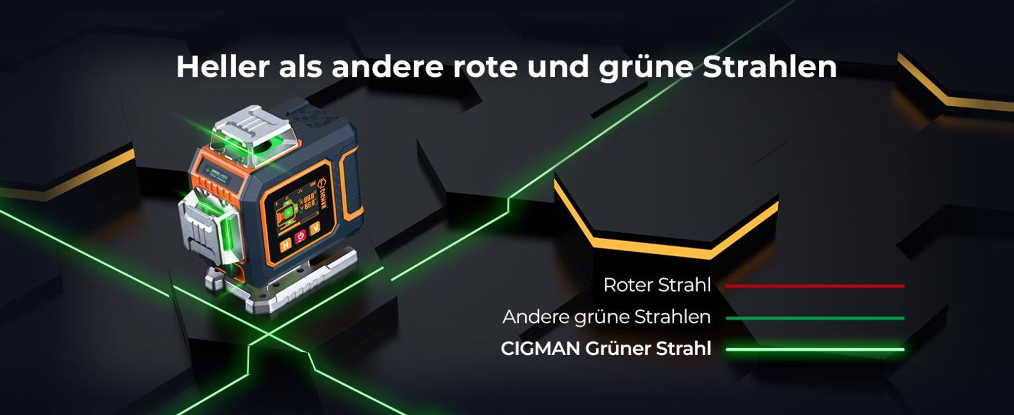 CIGMAN CM-S04 Kreuzlinienlaser 4x360° Grün mit App & LCD-Display
