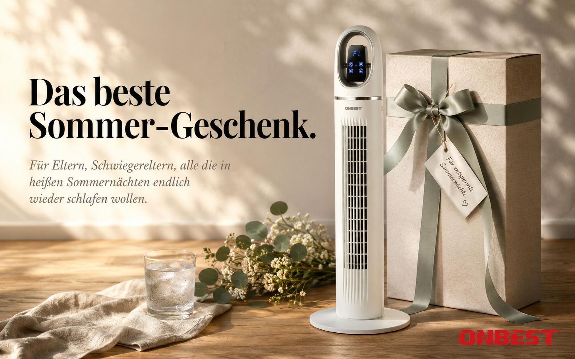 Turmventilator ONBEST TF111 | 45W | 110 cm | Inkl. Fernbedienung & Timer | 3 Geschwindigkeiten | 3 Modi | 80° Oszillation