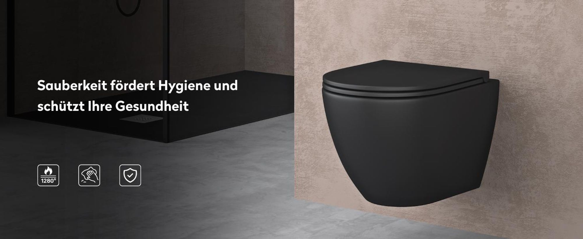 doporro Hänge-WC Spülrandlos Hänge-Toilette mit Tiefspüler inkl. Soft-Close Absenkautomatik schwarz matt aus Keramik Wandmontage Aachen179 neu