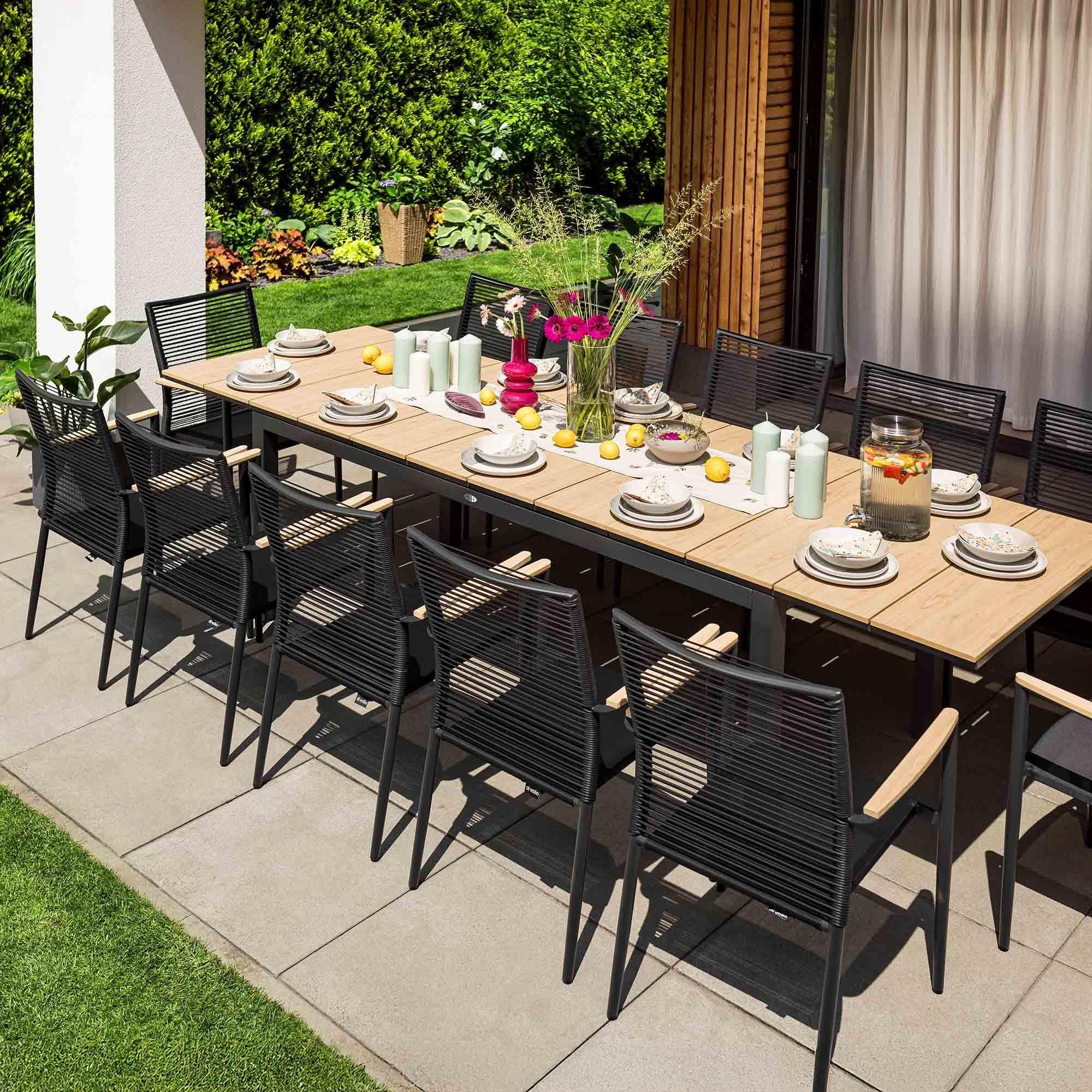 Gartenmöbel-Set BASITA 12 Personen – wetterfest, langlebig, Holzoptik – Beige