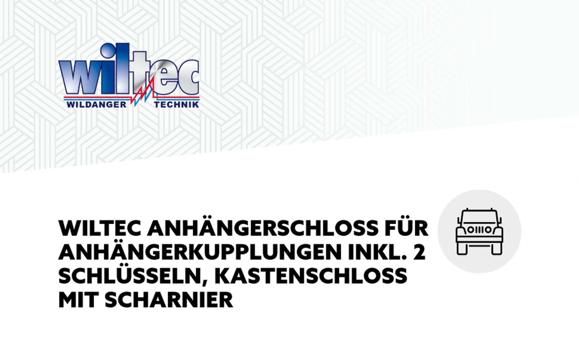 Wiltec Anhängerschloss für Anhängerkupplungen inkl. Vorhängeschloss und 2 Schlüsseln, 190 x 115 x 110 mm, Kastenschloss aus Stahl mit Scharnier