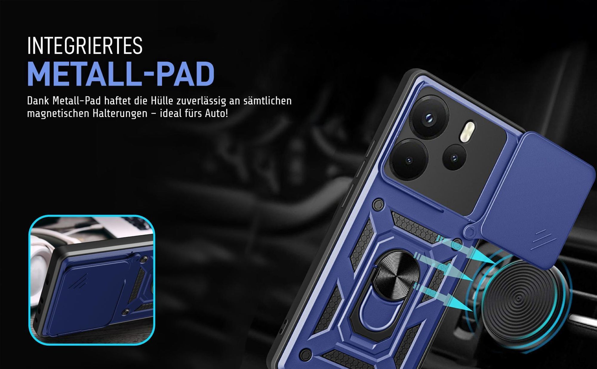 Bumper für Xiaomi Redmi Note 14 in Blau mit Metallplatte