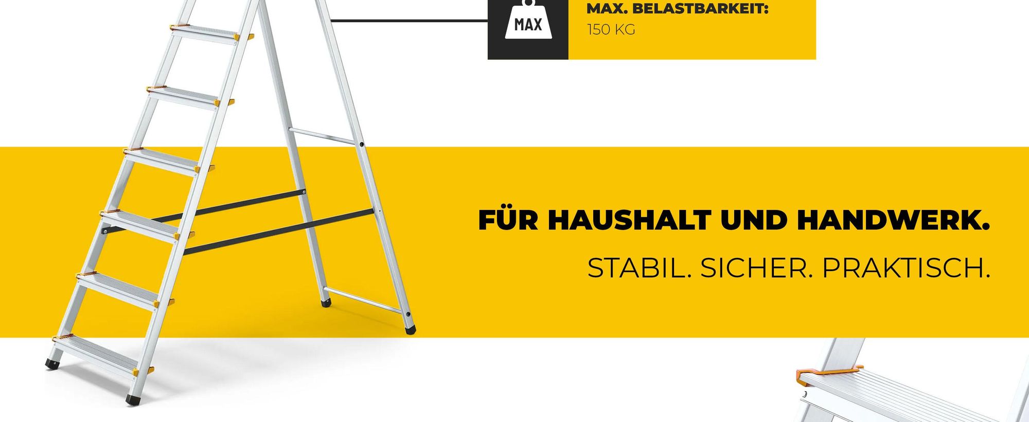Drabest | Leiter - Aluminium Mehrzweckleiter PRO - 7 Stufen - Trittleiter - stabil, leicht, mit Regal - Tragkraft 150 kg