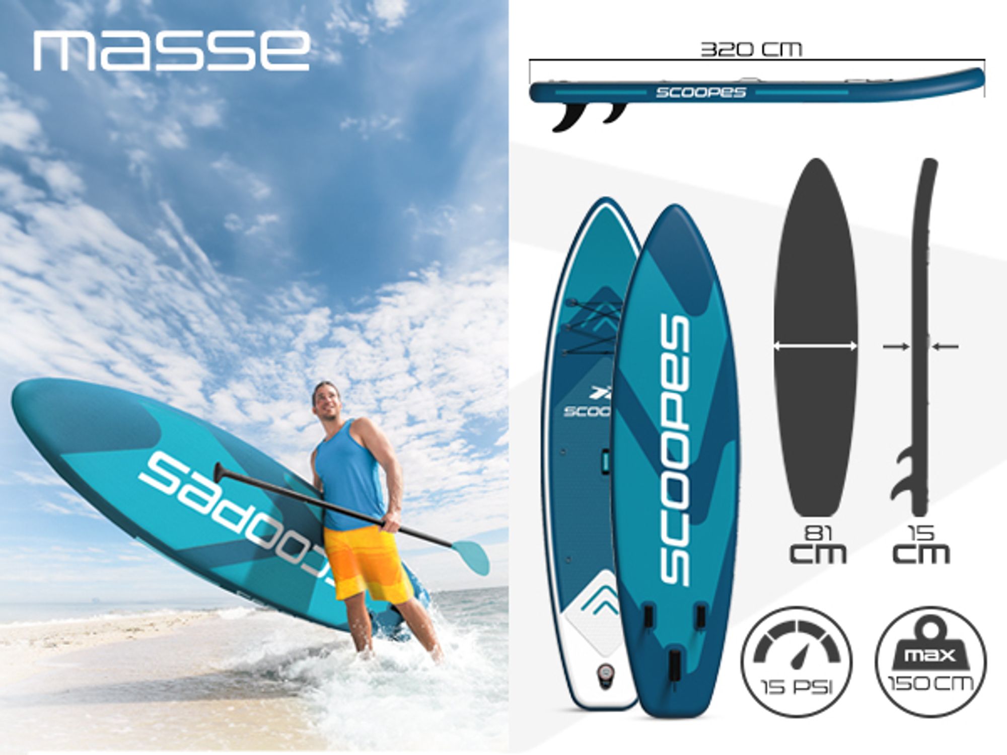 Blaues Paddle Board Sup 320 cm lang
