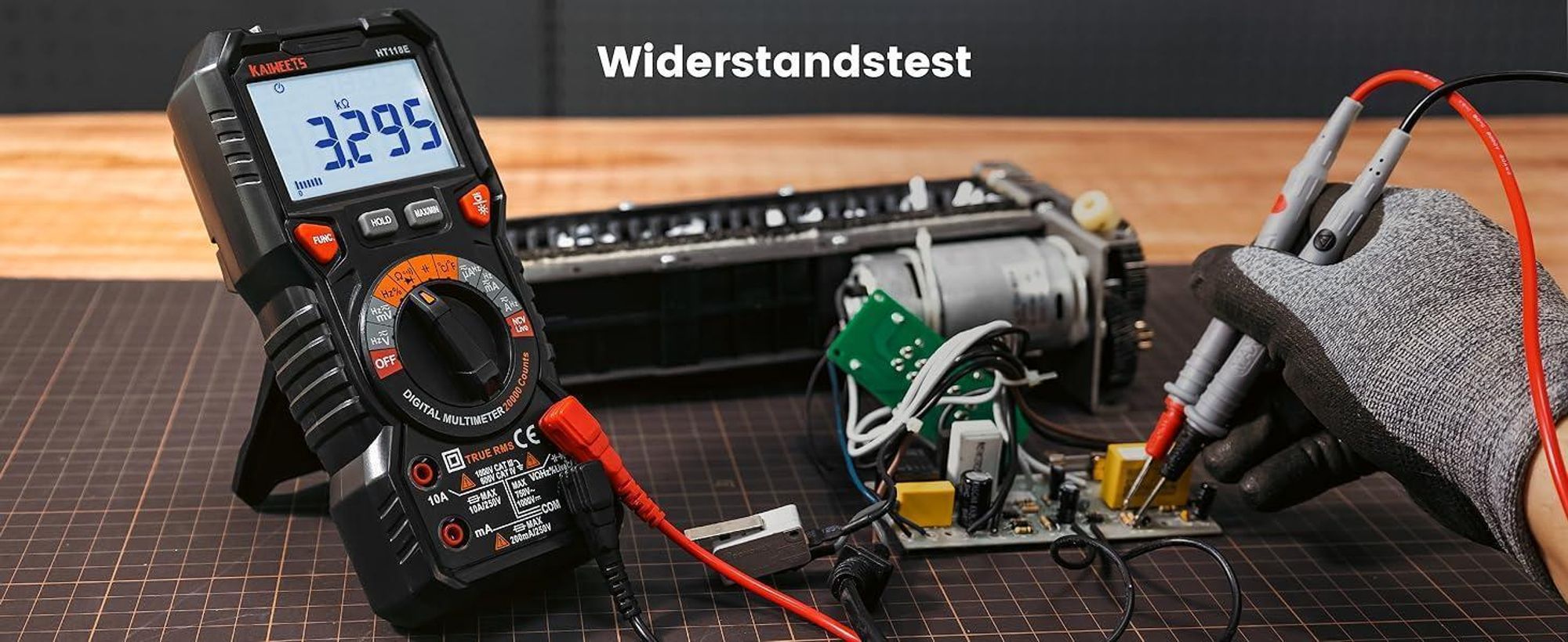 Digital Multimeter mit LED-Buchsen, KAIWEETS HT118E Strommessgerät, True RMS Auto-Range 20000 Zähler, misst Spannung,Kapazität, Temperatur, Widerstand