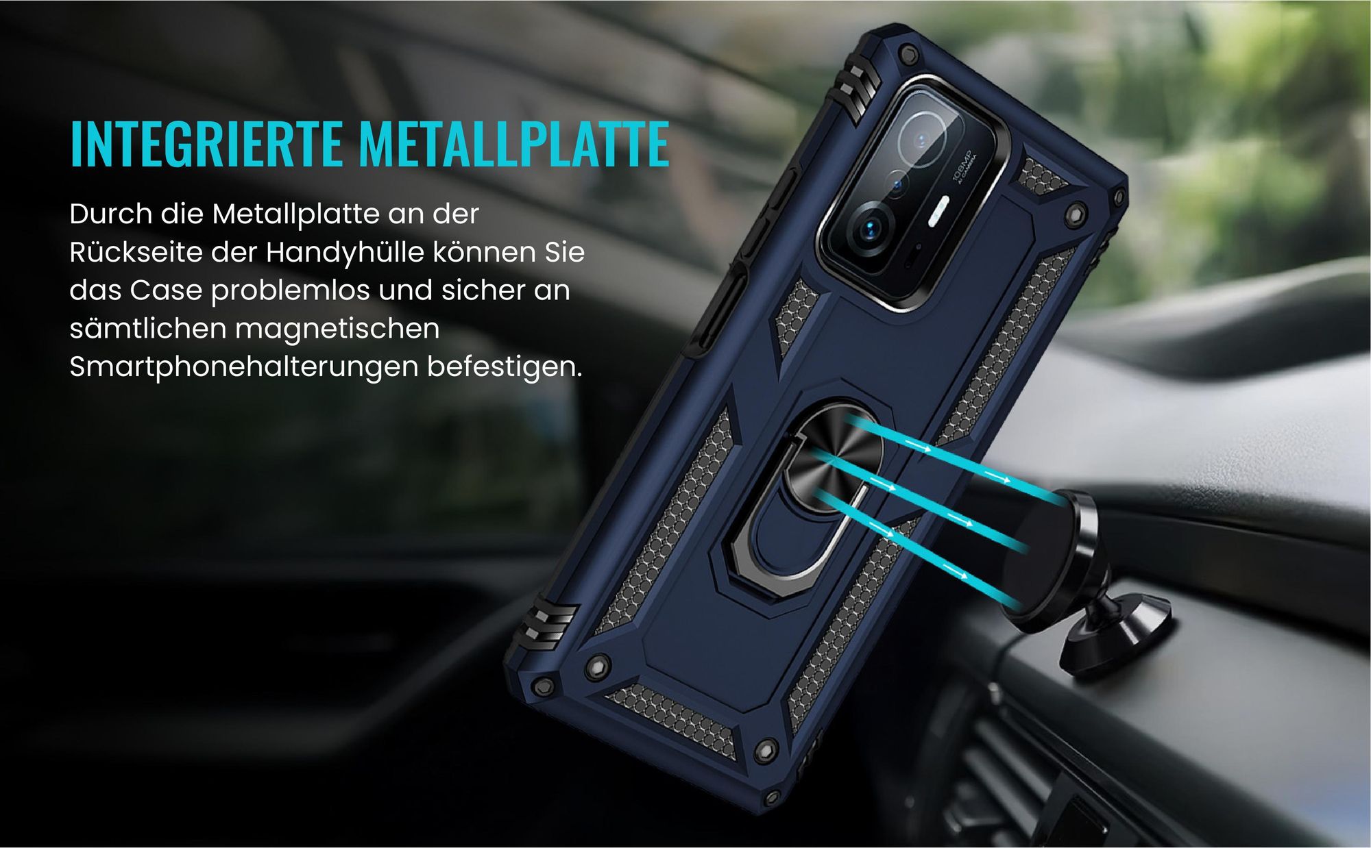 Bumper für Xiaomi 11T / 11T Pro in Blau mit Metallplatte