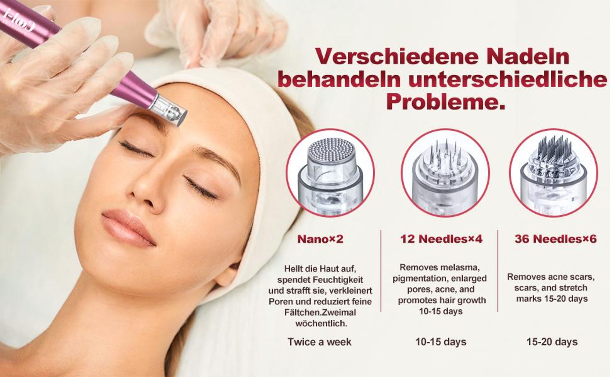 Cool-i® Mikromassage-Hautpflegegerät mit 7 LED-Farben, 9 Stufen, LCD & 12 Aufsätzen – Für kosmetische Gesichtspflege und ebenmäßigen Teint, Modell:V2