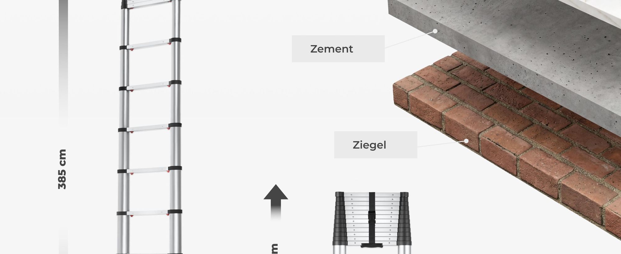 tectake® Aluminium Teleskopleiter 3,85 m, 13 Sprossen zuverlässige Arretierung und Soft Close