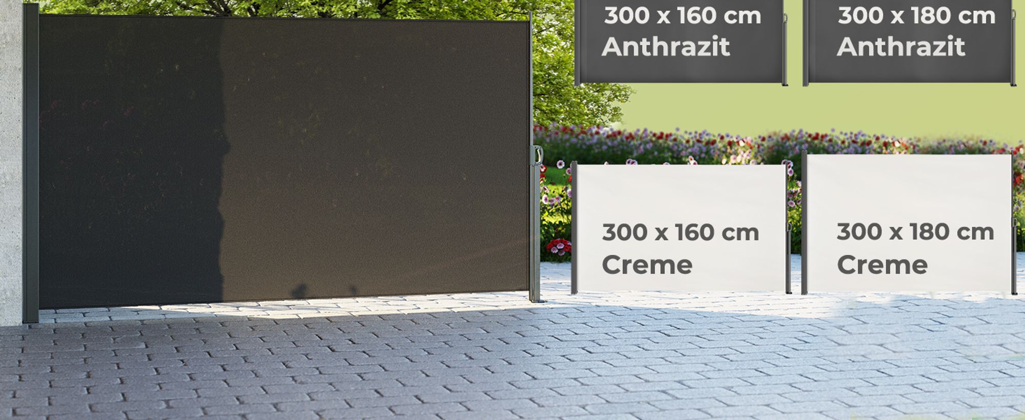 CASARIA® Seitenmarkise Nosara 160x300cm Ausziehbar Blickdicht Sonnenschutz Markise Balkon Terrasse Garten Seitenrollo Sichtschutz Windschutz Anthrazit