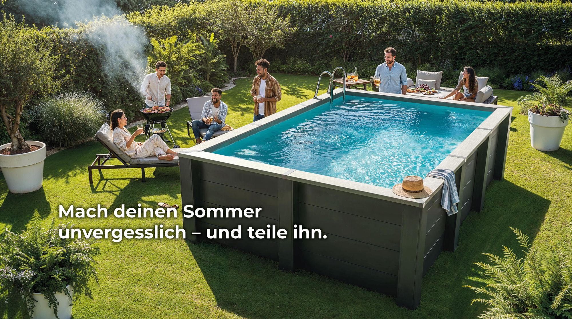 GRE Rechteckiger Composite-Pool KPCOR46T – 455 x 315 x 126 cm, Komplettset