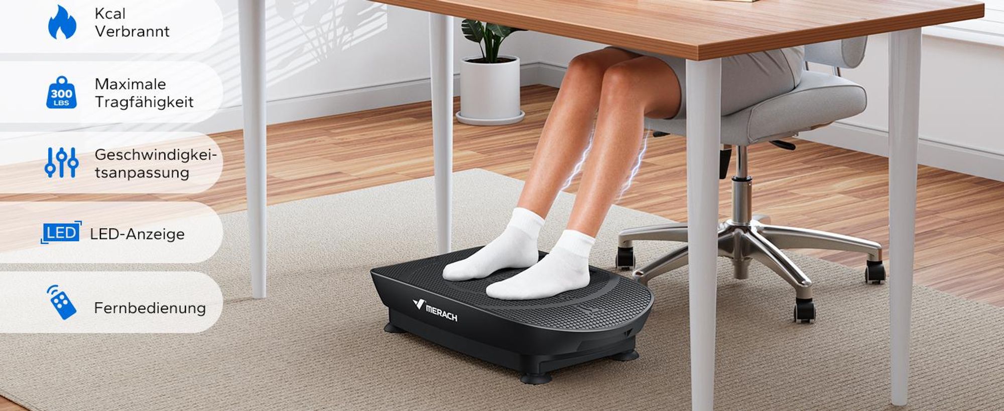 Vibrationsplatte – Mini-Vibrationsplattform mit LED-Display, mit Fernbedienung, für Ganzkörpertraining zu Hause, bis 136 kg