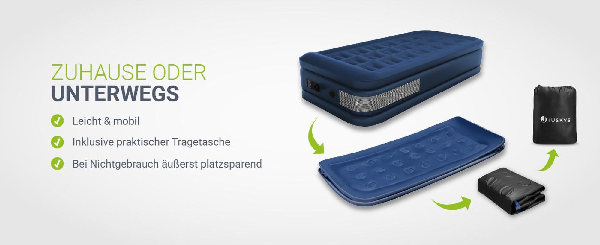Juskys Luftmatratze Sapri M in Blau-Weiß - 1 Personen Luftbett selbstaufblasend mit Pumpe