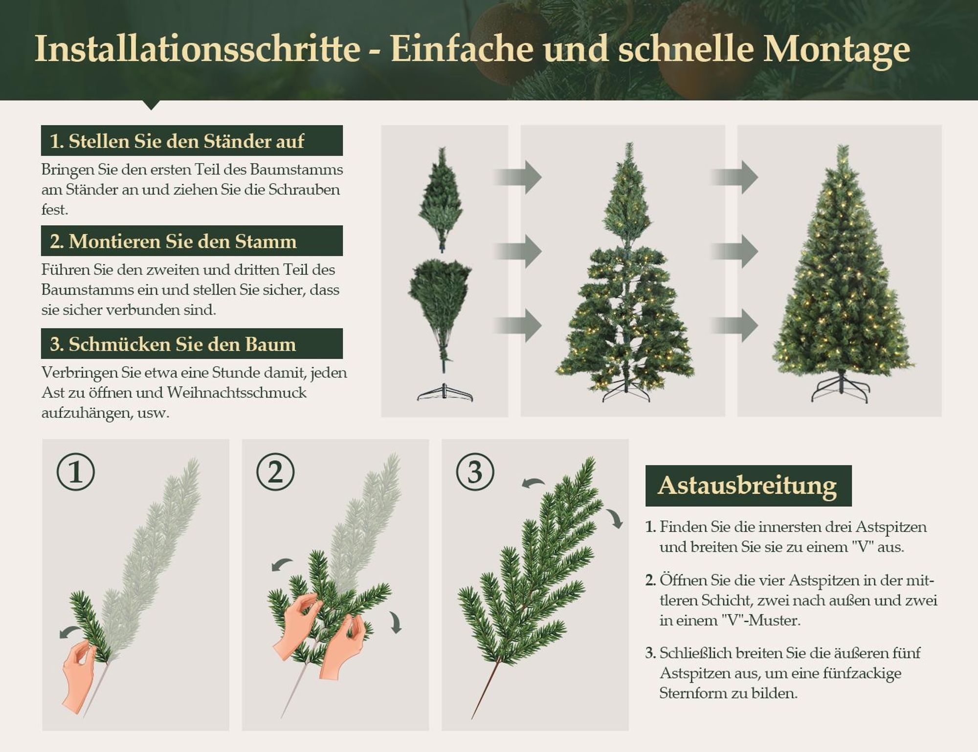 Salcar 150 cm Künstlicher Weihnachtsbaum mit Beleuchtung, 2 Lichtfarben (Warmweiß/Bunt), LED Tannenbaum inkl. Fernbedienung