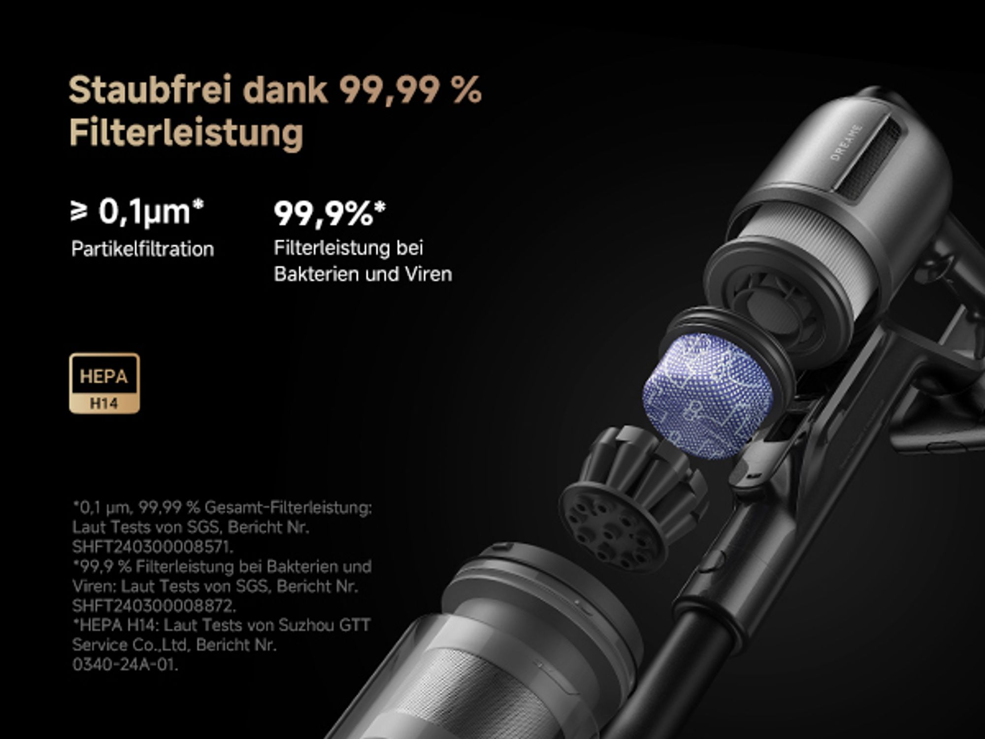 Dreame Z40 Station Akku-Staubsauger– Kabelloser Stielstaubsauger mit automatischer Leerung, Reinigungsstation, 310 AW Saugkraft, 160 Min