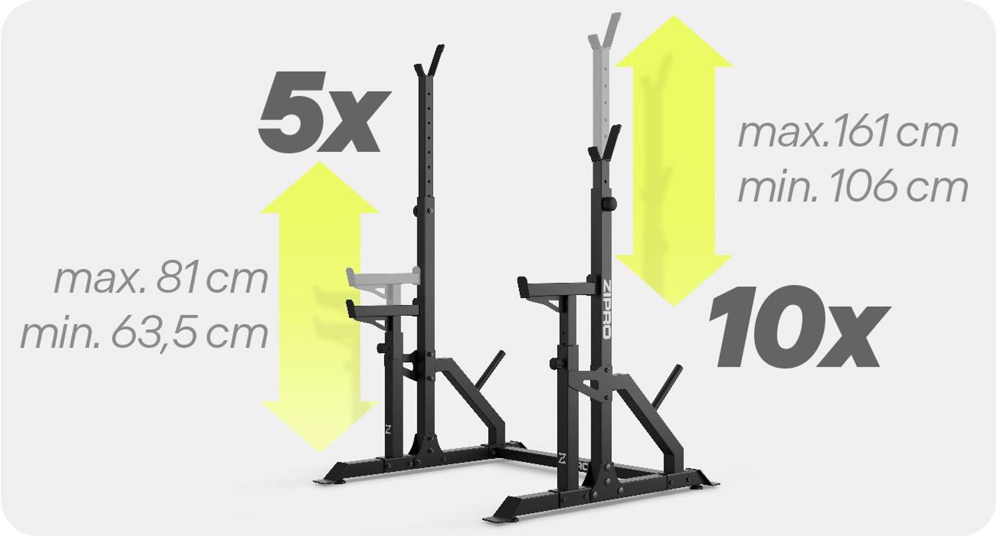 Zipro Langhantelständer Lift mit Notablage Safety – Massives Squat Rack & Bankdrücken Ständer Belastbar Verstellbare Hantelablage mit Gewichthalter