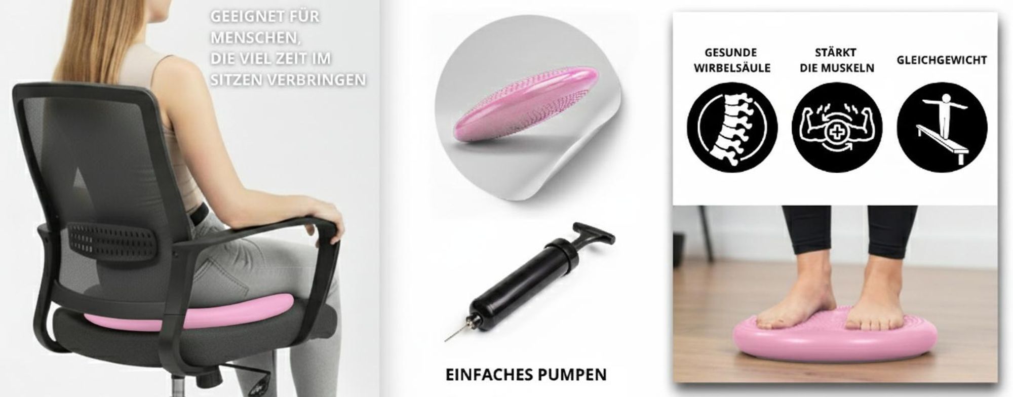 Sensomotorisches Kissen 34 cm Rücken Training gleichgewichtskissen + Pumpe Rosa