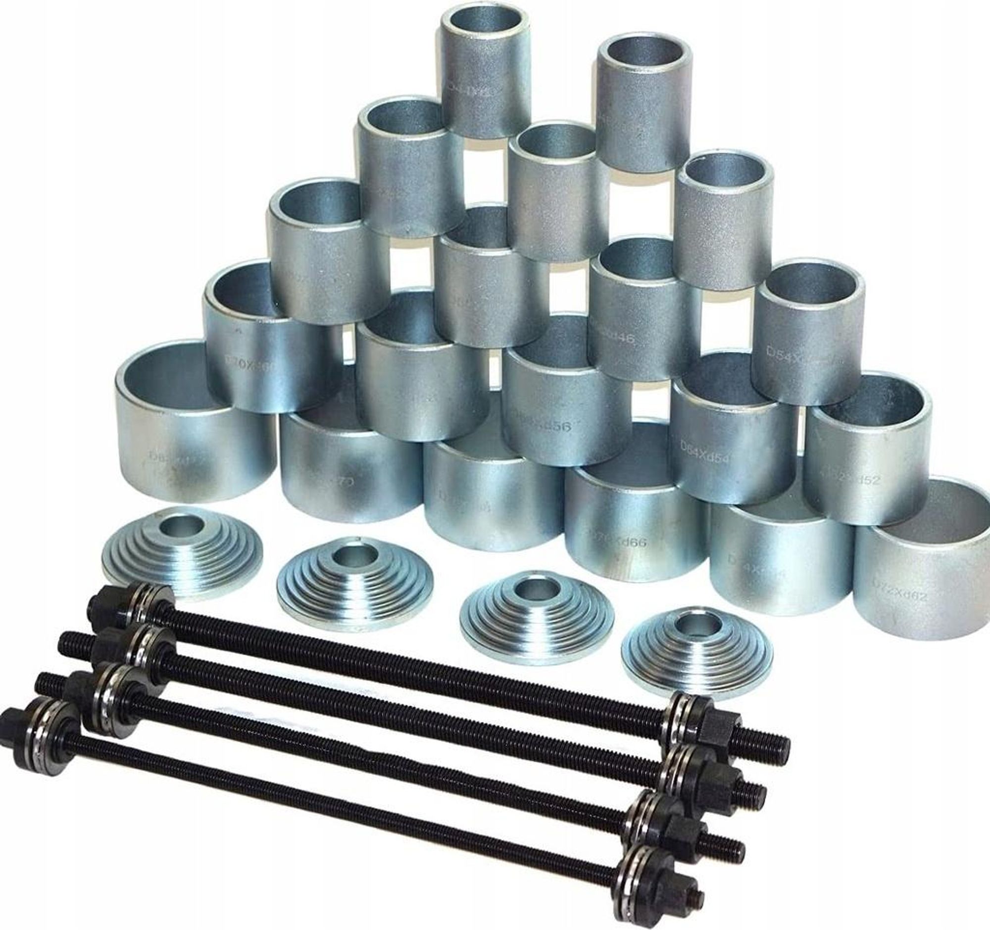 LUXTOM | Silentlager Abzieher, 28tlg, 34-82mm, Ausdrücker für Achslager, Werkzeug für Silentlager, Gummilager Satz, Silentlager Werkzeug Satz