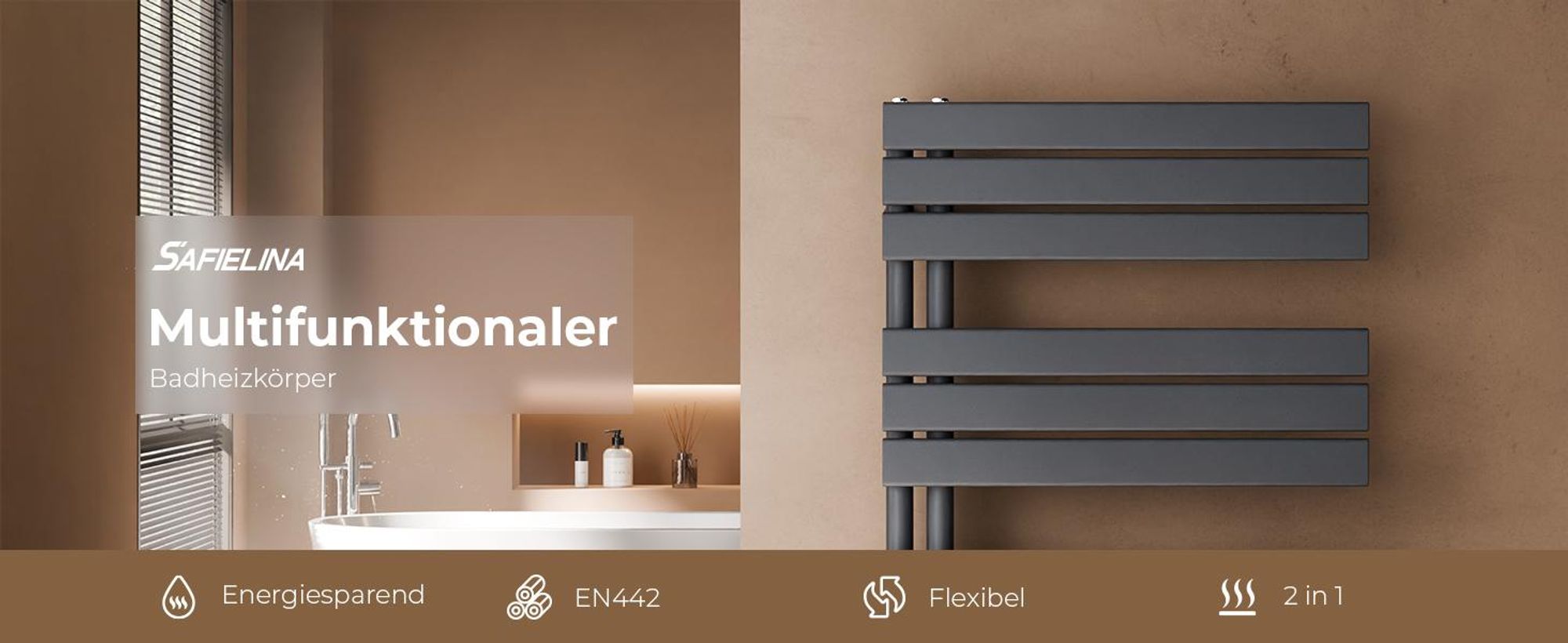 S'AFIELINA 762x400mm Design Badheizkörper Handtuchheizkörper Flach Paneel Seitenanschlusss Heizkörper für Bad Handtuchtrockner Anthrazit 342 Watt