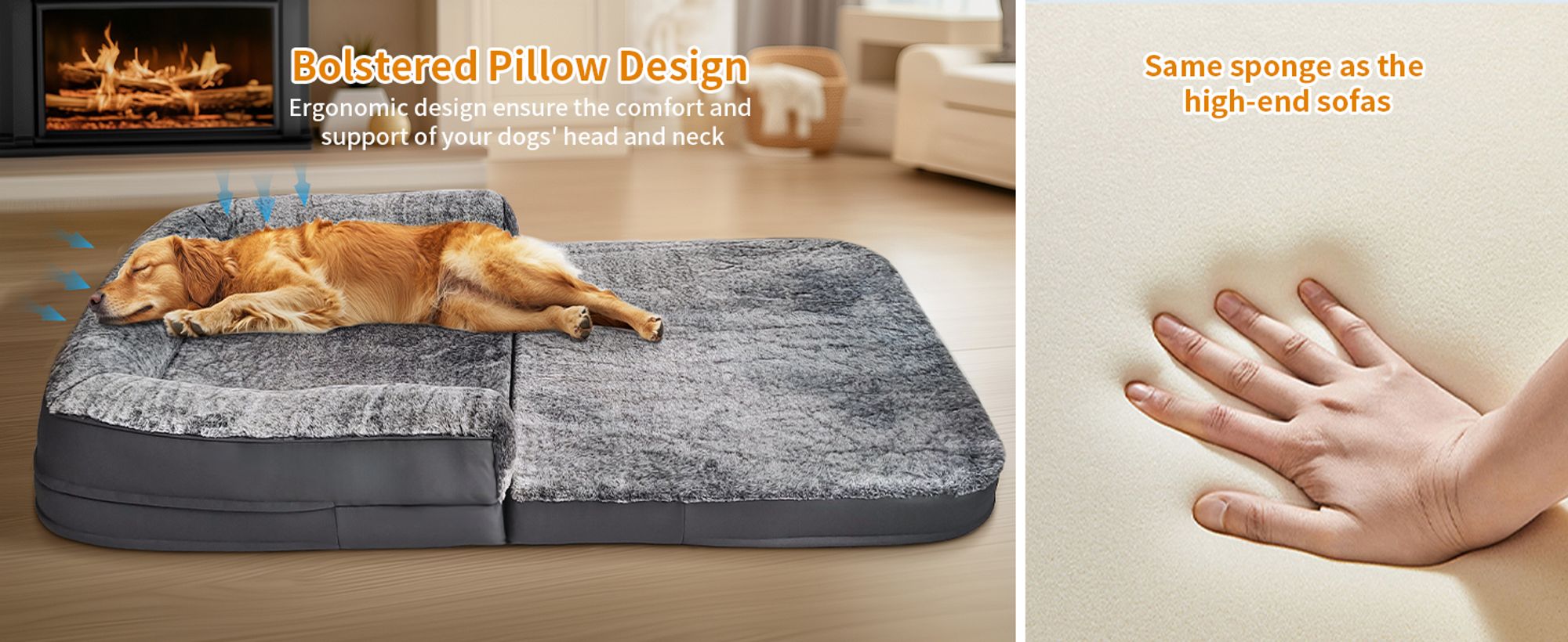 WISFOR Hundebett Extra Groß, Faltbar Hundekissen Haustierbett Tierbett Hundesofa, waschbar & rutschfest, 180 x 95 x 28 cm