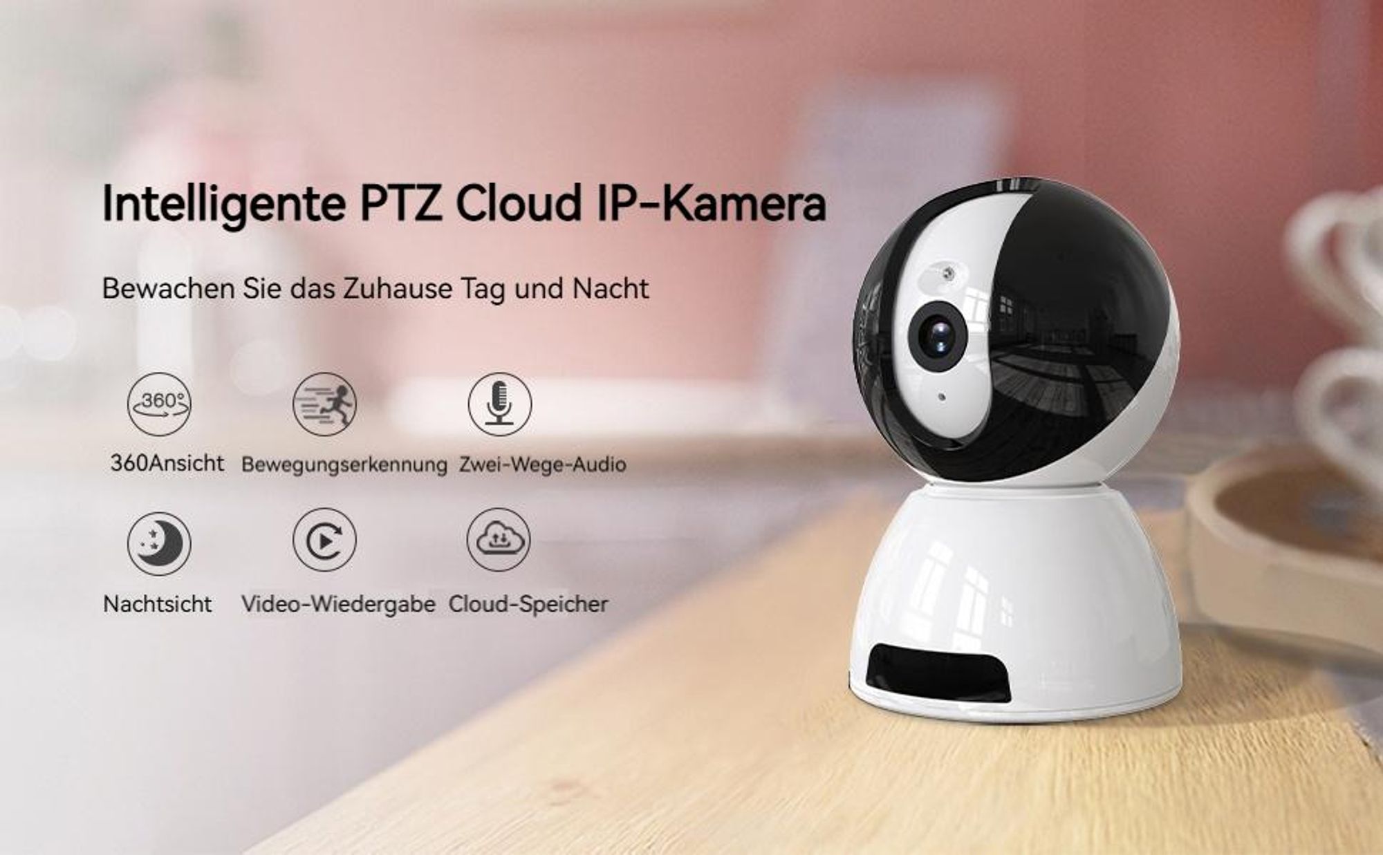 Überwachungskamera Innen 6MP QHD 360° Indoor Hundekamera Babyphone Automatische Verfolgung 2-Wege-Audio Bewegungserkennung Nachtsicht