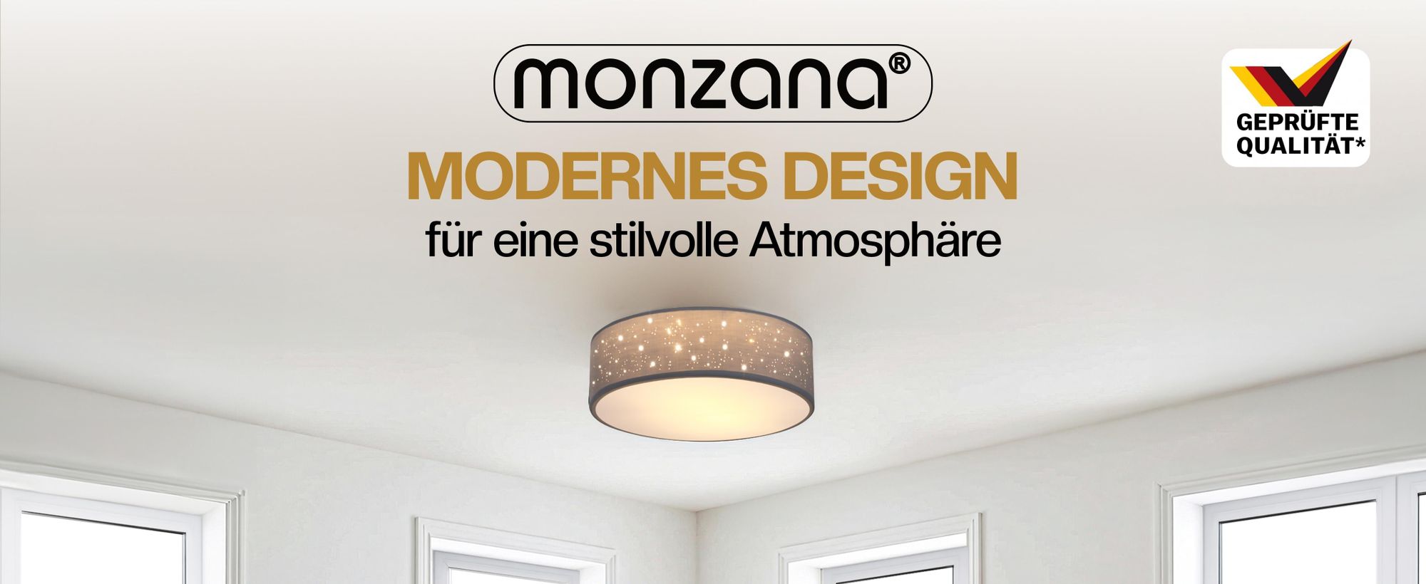 MONZANA® Deckenlampe Sternenhimmel Wohnzimmer Schlafzimmer E27 Grau Rund 38cm Stoffschirm 2-Flammig 40W Küche Lampe Deckenleuchte Stoffdeckenlampe