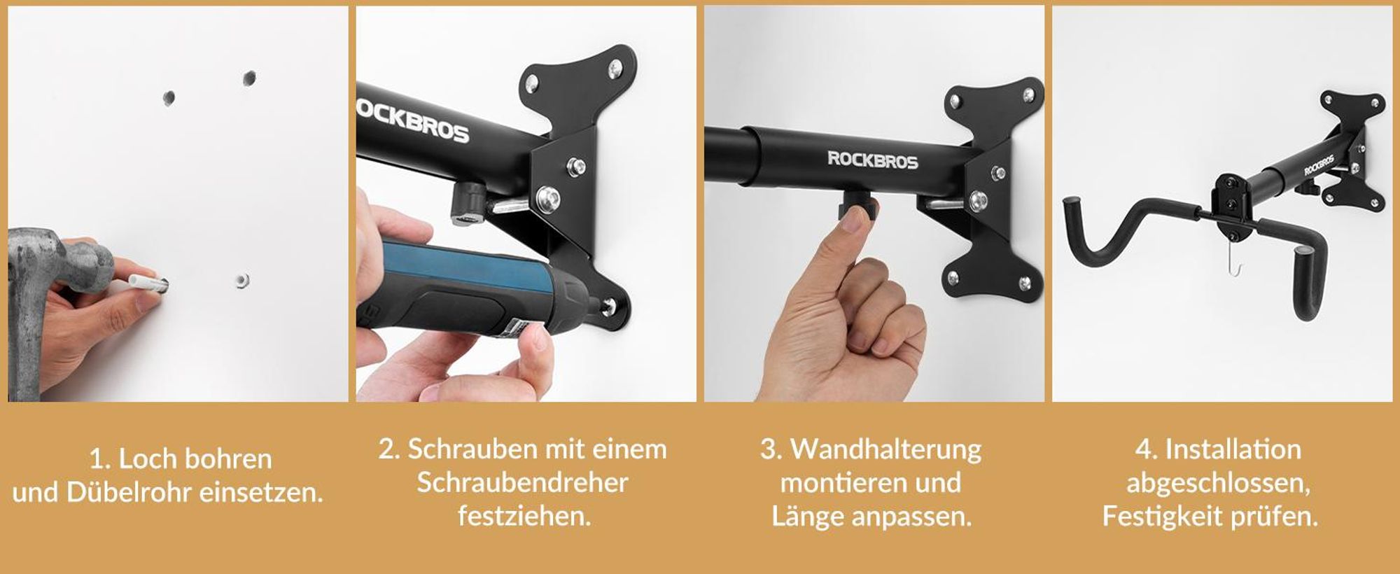 ROCKBROS Fahrrad Wandhalterung Fahrradständer für 1 Fahrräder Radhalter bis 30 kg
