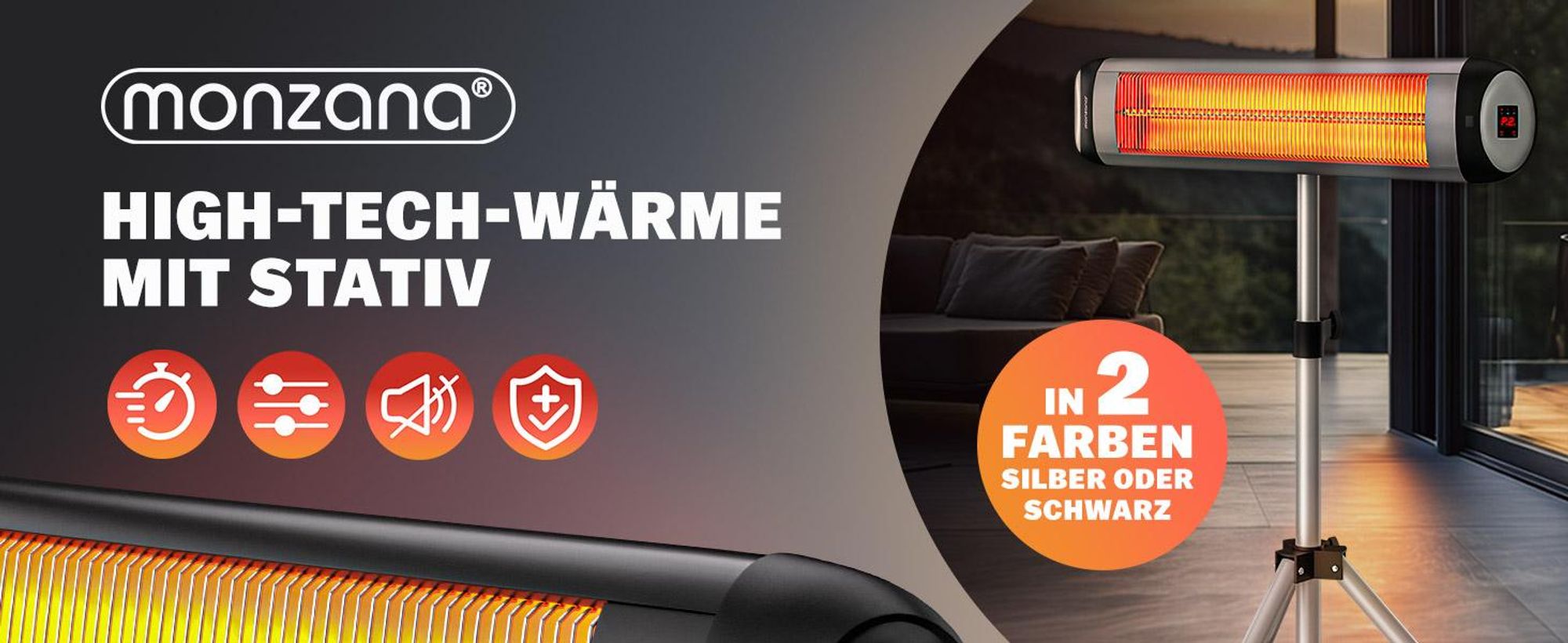 MONZANA® Infrarot Heizstrahler 2500W mit Teleskopständer Schwarz