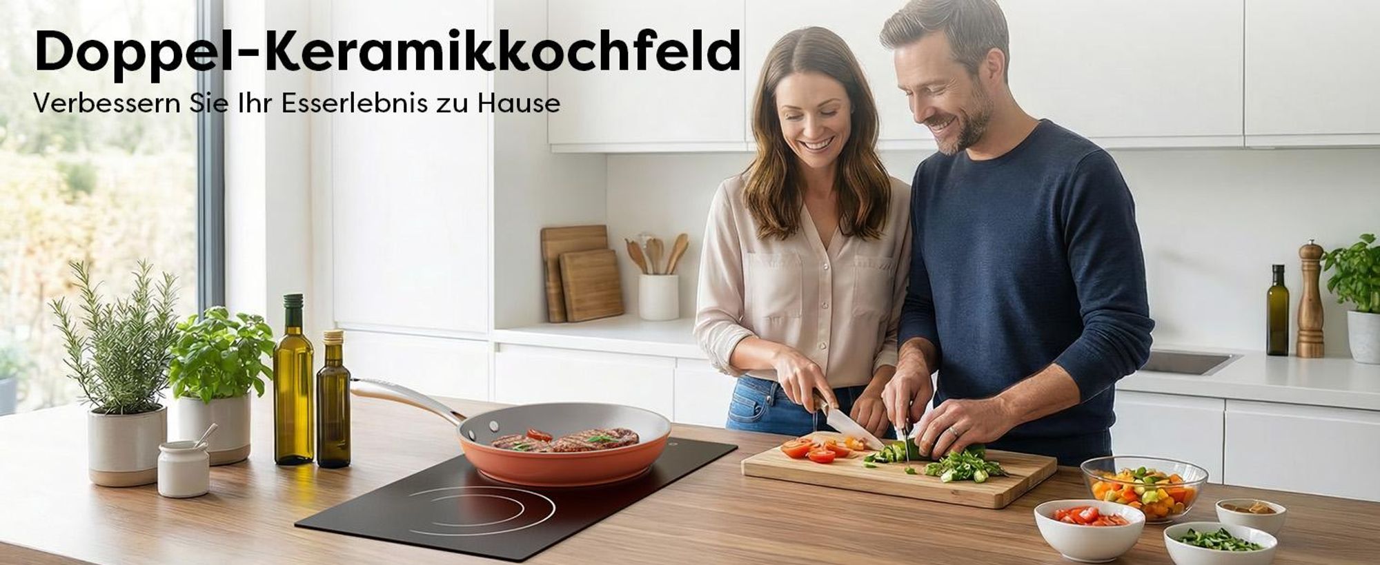 CDV Elektro-Kochfeld 30 cm Glaskeramikkochfeld 2-Zonen 9 Stufen Touch Control 3200 W CDVER322