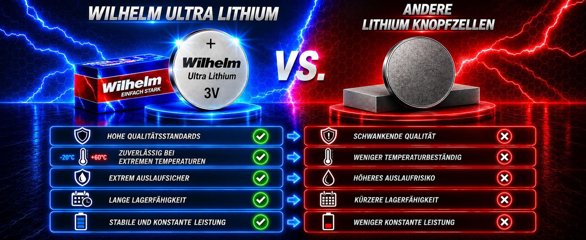 5 x CR1632 WILHELM Blister Lithium Knopfzelle 3V 140 mAh ø16 x 3,2 mm Batterie DL1632