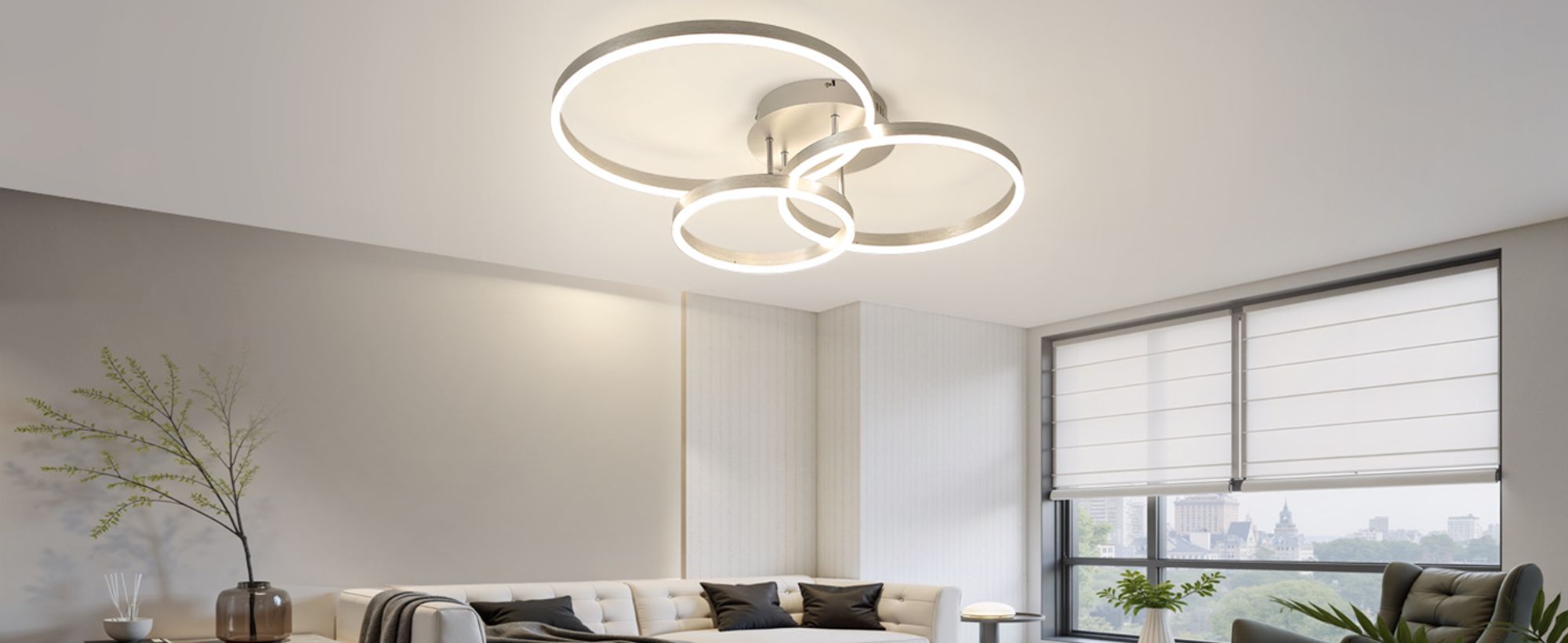 ZMH LED Deckenlampe Deckenleuchte Wohnzimmer Wohnzimmerlampe Modern Design Dimmbar 82CM Silber Schlafzimmerlampe mit Fernbedienung 3 Ring Metall aus Acryl Deckenbeleuchtung für Schlafzimmer Küche