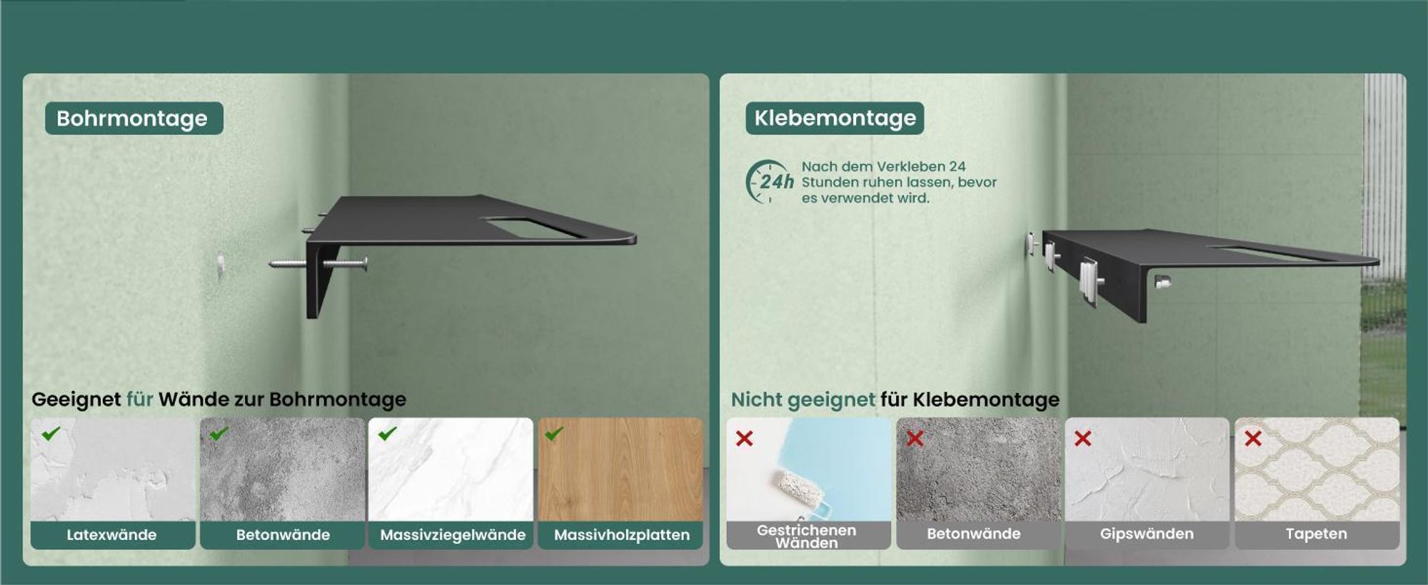 Mai & Mai Duschablage zum Bohren oder Kleben Duschregal Badablage aus Aluminium 60cm Badezimmerablage zur Wandmontage Organizer Matt schwarz Reglo-06
