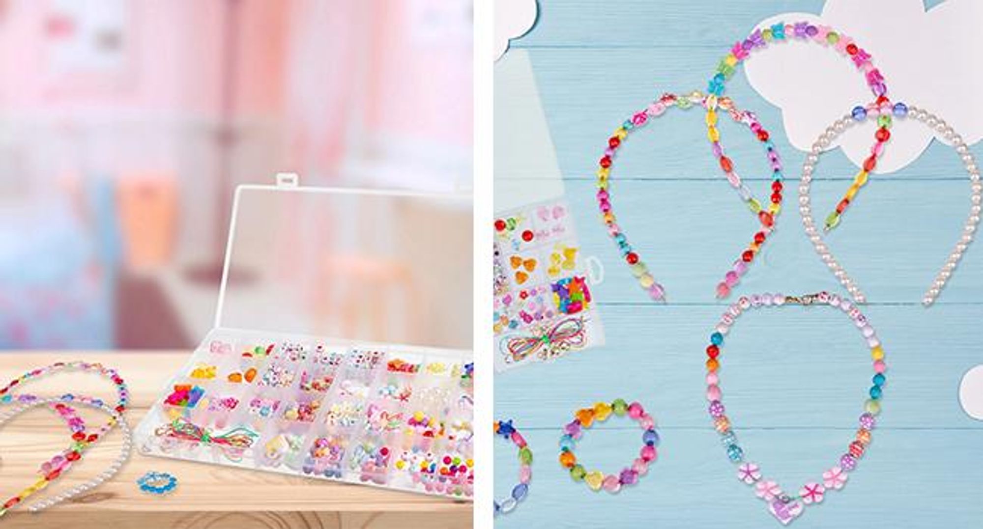 KRUMAD Perlen Set 750 Stück - Bastelset für Armbänder selber machen, bunte Perlen mit Buchstaben, Schmuck Zubehör für Kinder