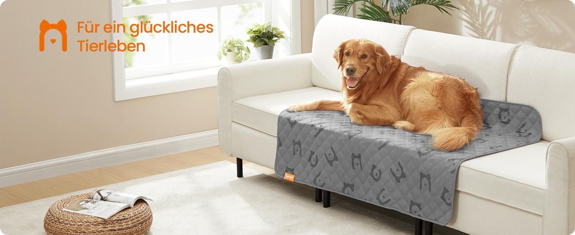 Feandrea Wasserdichte Hundedecke, Decke, 127 x 102 cm, Autoschondecke für Haustiere, Sofaschutz, maschinenwaschbar, rutschfeste Unterseite