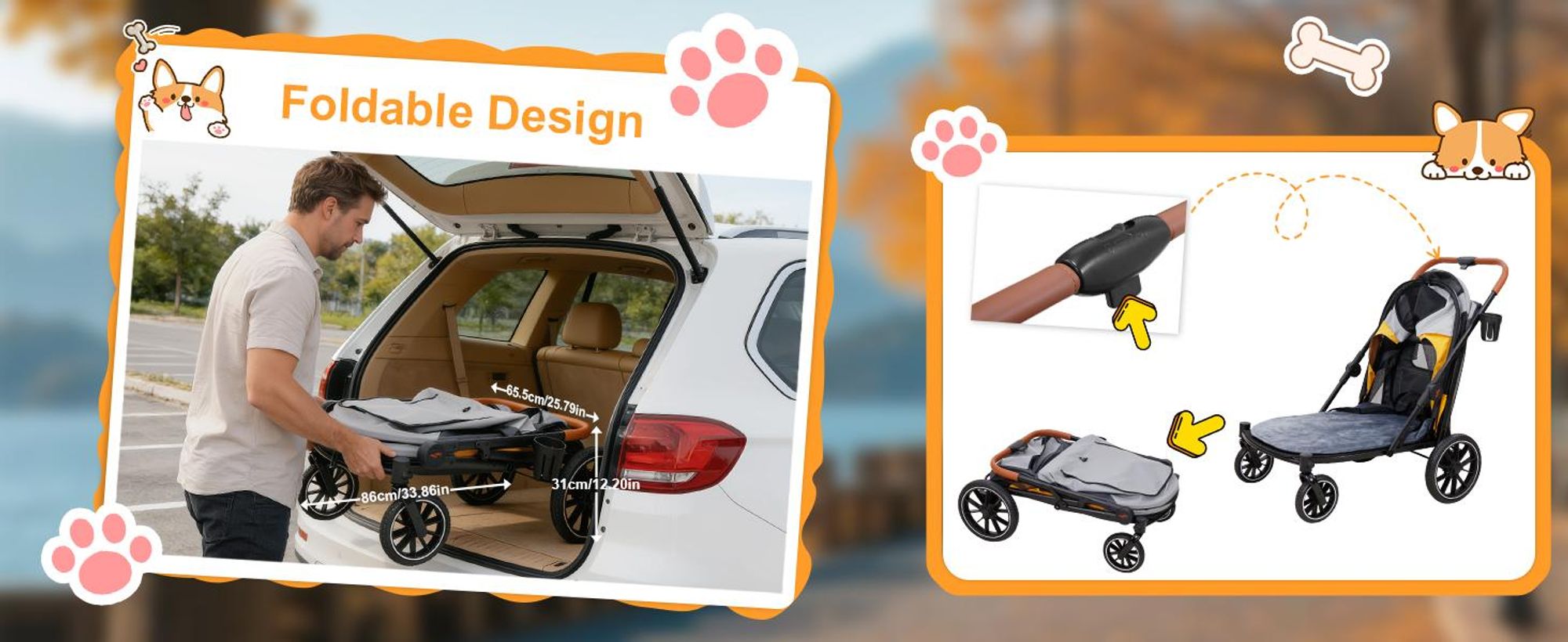 WISFOR Hundebuggy Faltbar, Hundewagen, Hundeanhänger Hundetasche mit verstellbar Griff