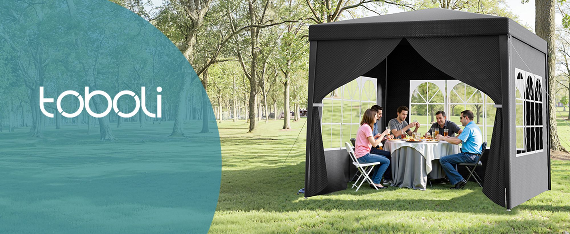 Toboli Pavillon 3 x 3 m in Grau mit UV-Schutz 50+, Gartenpavillon mit abnehmbaren Seiten, Partyzelt mit Fenstern für z. B. Terrasse und Festival
