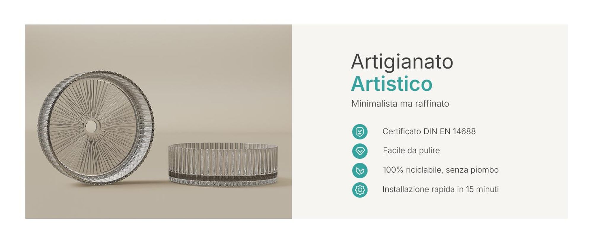 Lavabo da appoggio EMKE rotondo 400x400x120mm in vetro cristallo temperato grigio trasparente galvanico, senza foro per rubinetto e troppopieno, design moderno
