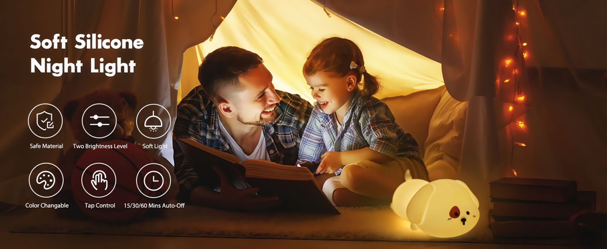 LED Nachtlicht,16 Farben 5 Helligkeit dimmbar süßes Schlaflicht, Kinderzimmer tragbare Schlafhilfe Stilllicht, USB-Aufladung，Niedlicher Welpe Silikon