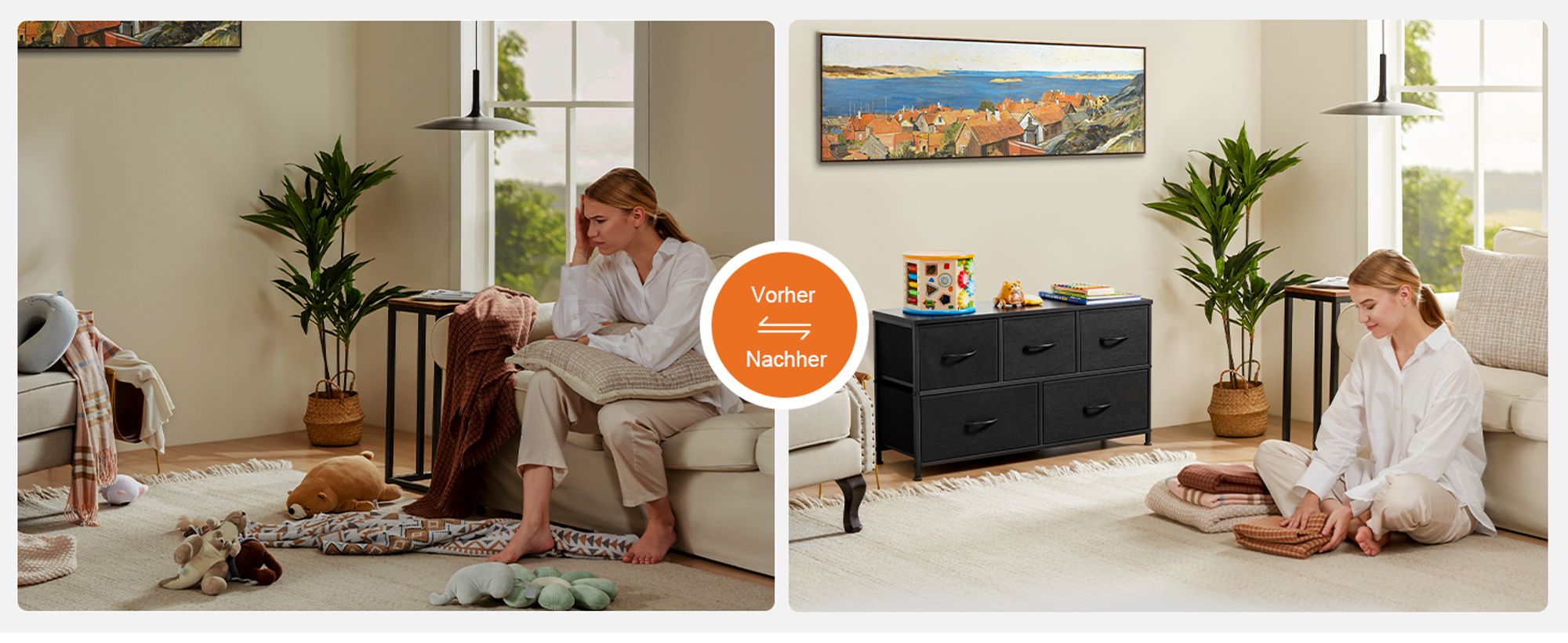 Kommode mit Stoffschubladen, Chest of Drawers mit 5 schubladenschrank, kommode schlafzimmer schubladen schrank,Stoffkommode drawer