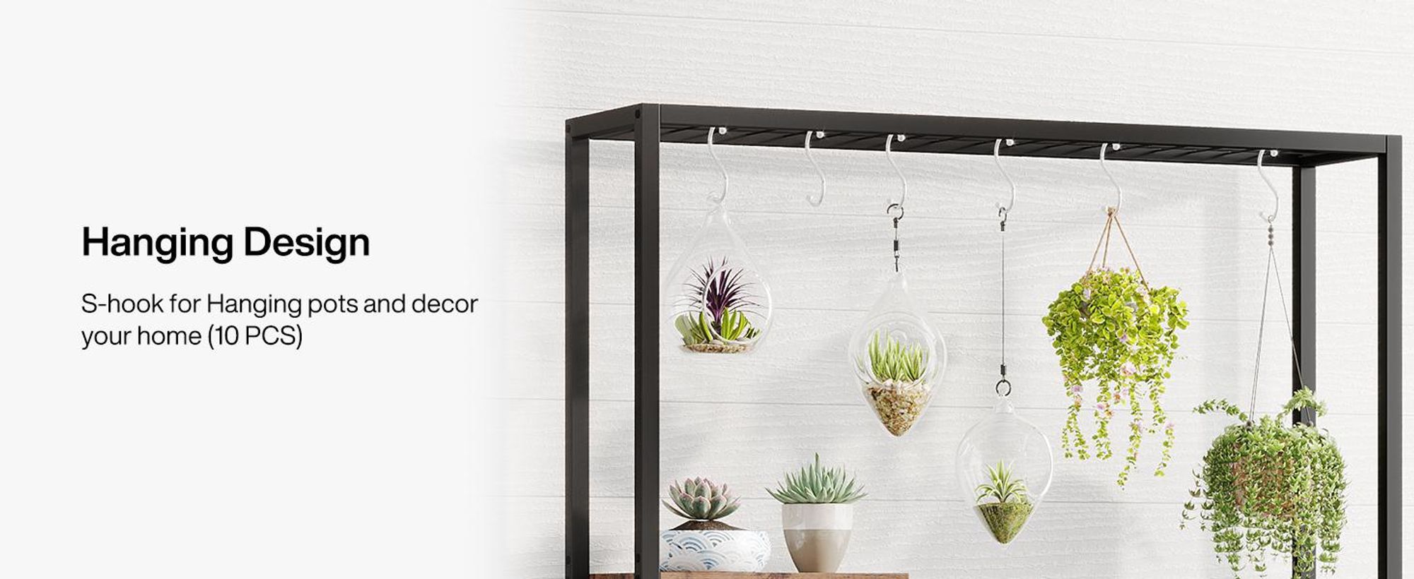 Tribesigns Porte-fleurs, Étagère pour plantes à 5 niveaux avec 10 crochets en S, 180cm de haut Porte-plantes en métal Étagère pour fleurs pour balcon intérieur Salon (Marron)