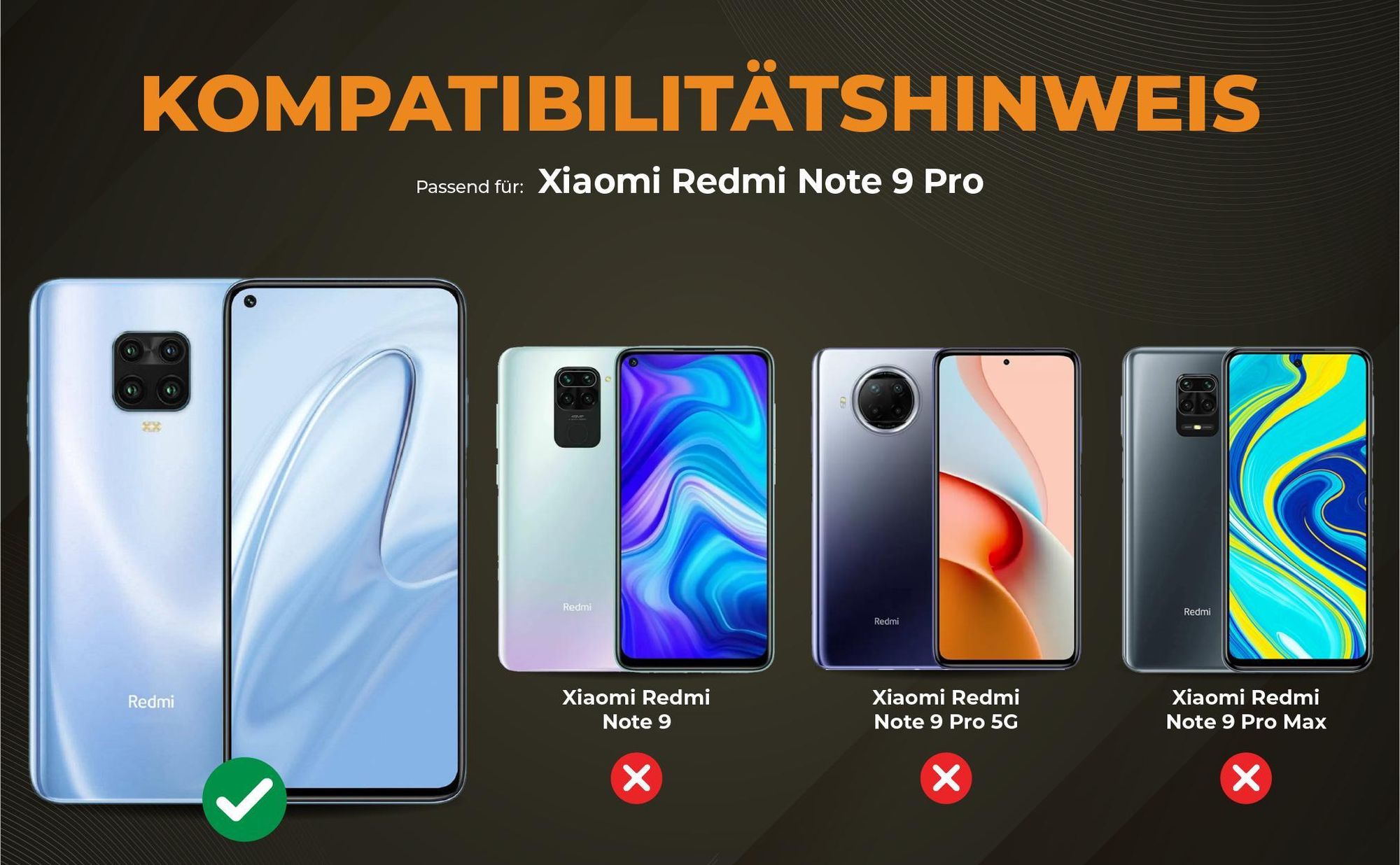 Kompatibilitätshinweise Hülle für Xiaomi Redmi Note 9 Pro