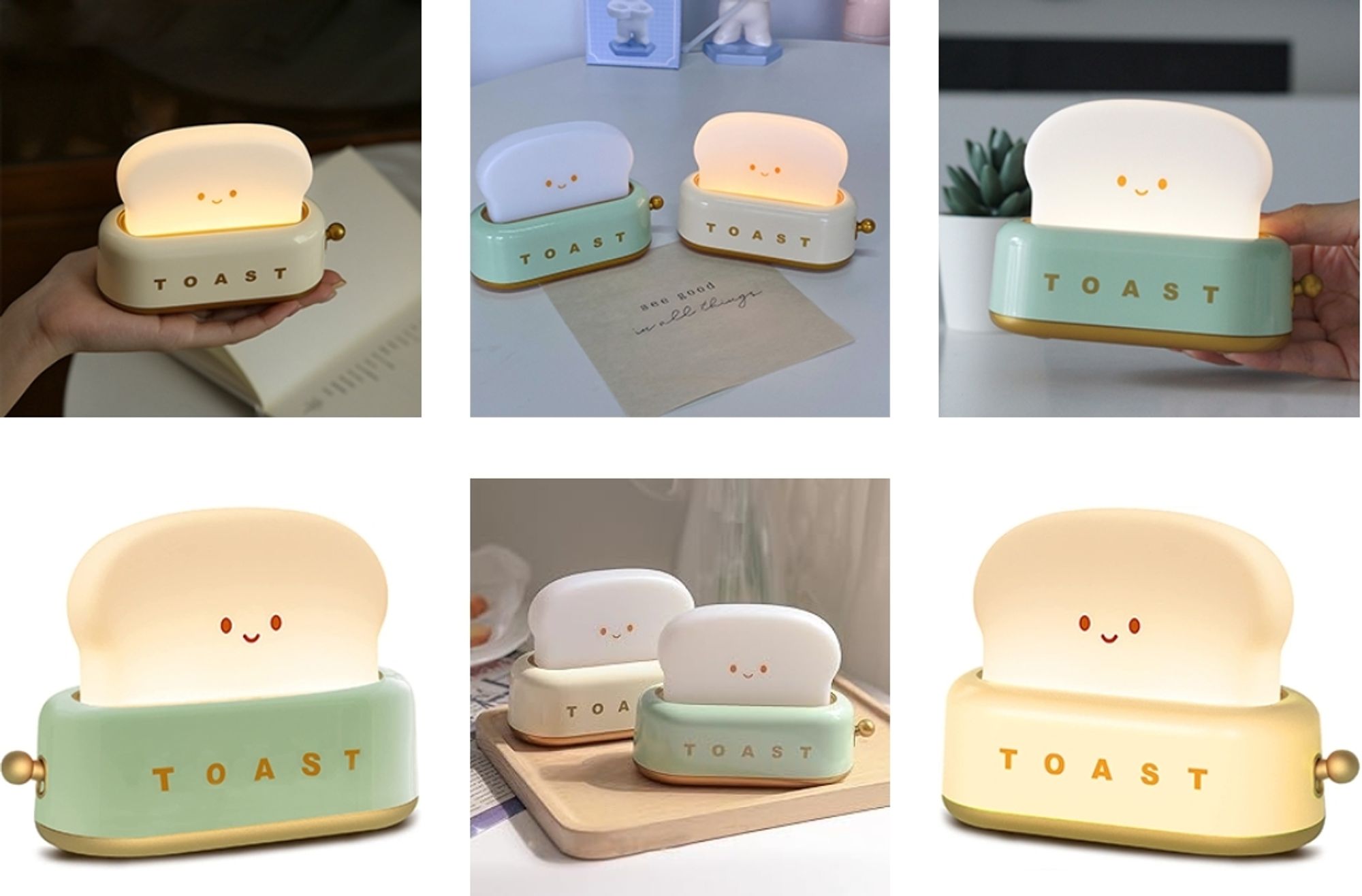 Toast Nachtlicht Kinder, Süßes LED Nachtlicht mit USB Wiederaufladbar und Timer, Weihnachtsgeschenk Schlafzimmer-Nachttischlampe(Grün)