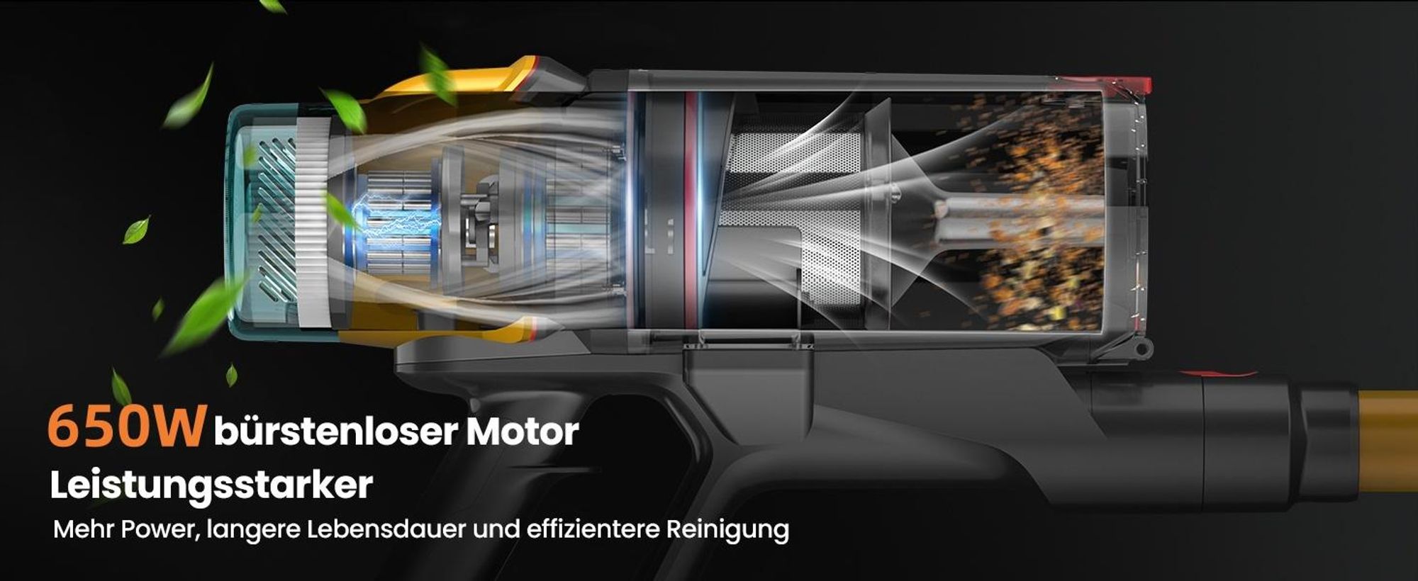 650W Akku-Staubsauger, 55kPa bürstenloser Staubsauger, LED Handstaubsauger Kabellos, SmartDisplay, für Bodenteppiche,6 in 1 akkustaubsauger,50Min,1.2L