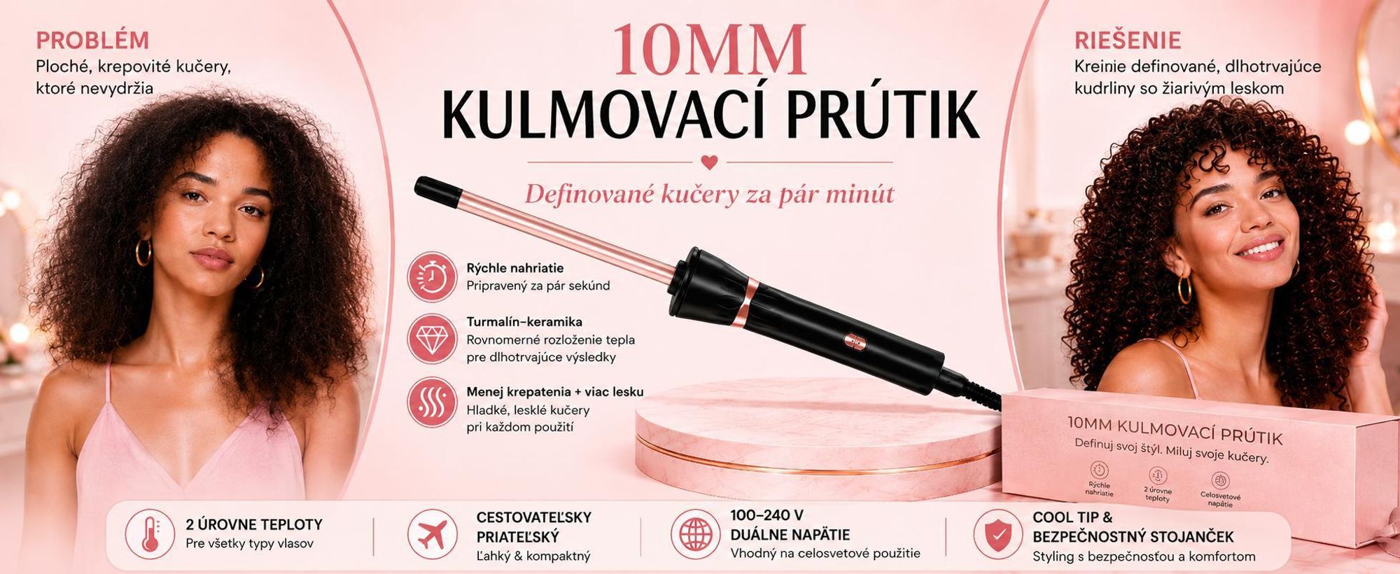 Ultra tenký krepovací prístroj s priemerom 10 mm, s 2 stupňami teploty, krepovací prístroj s výkonom 25 W a dĺžkou kábla 1,8 m - FINETWIRLY
