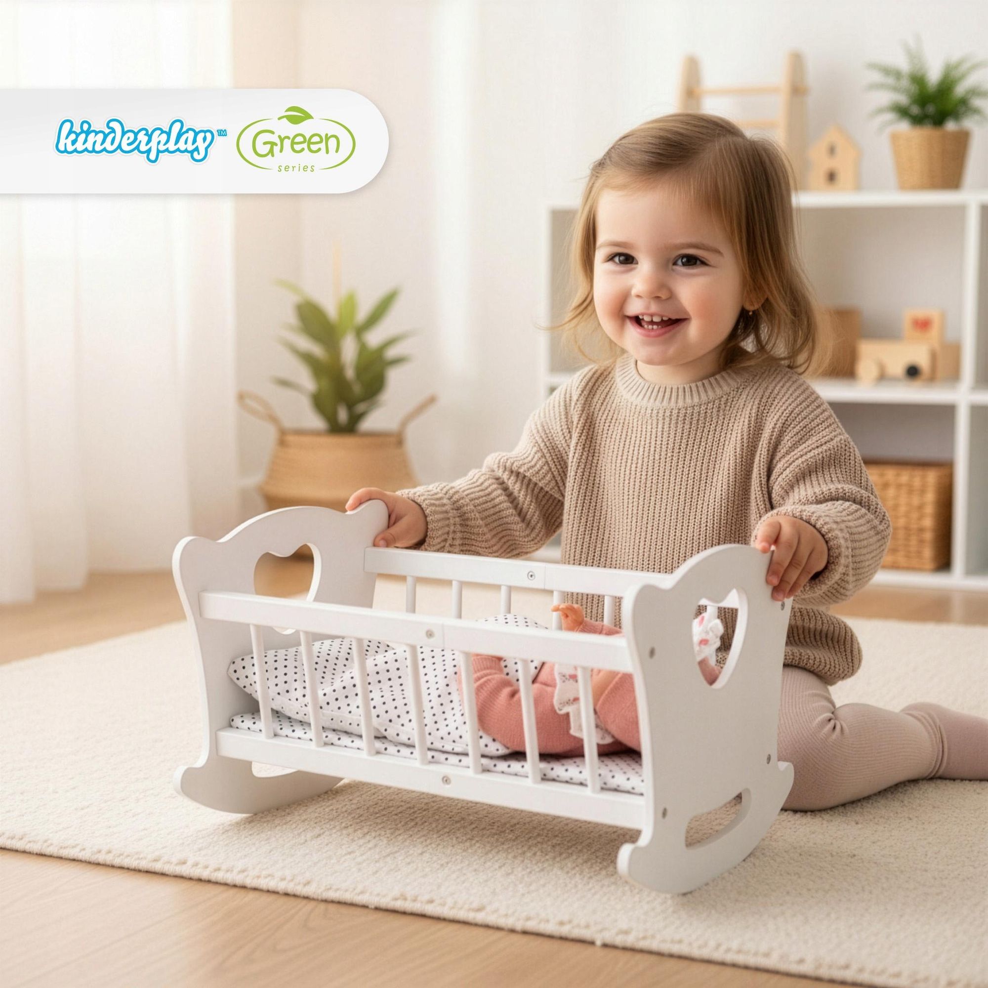 Kinderplay Holz-Puppenwiege mit Bettwäsche