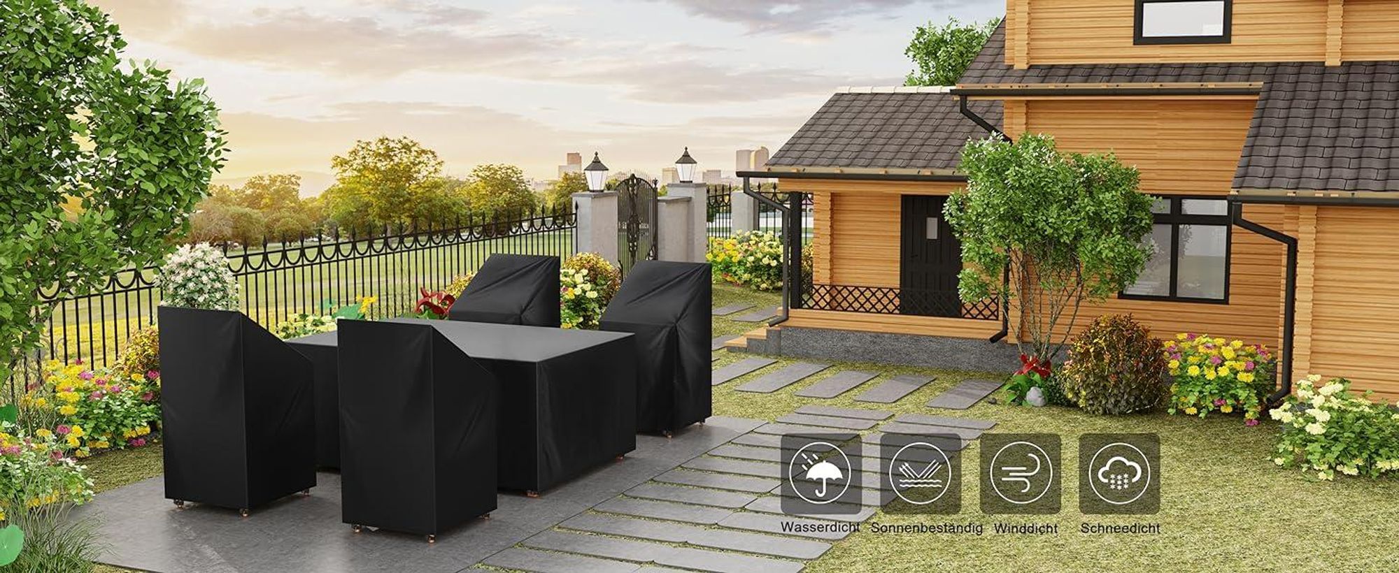 WOLTU Abdeckung für Gartenmöbel, aus 420D Oxford Gewebe, Wasserdicht Abdeckplane UV-Beständig, Schutzhülle Plane für Möbelsets, Schwarz 250x210x90 cm