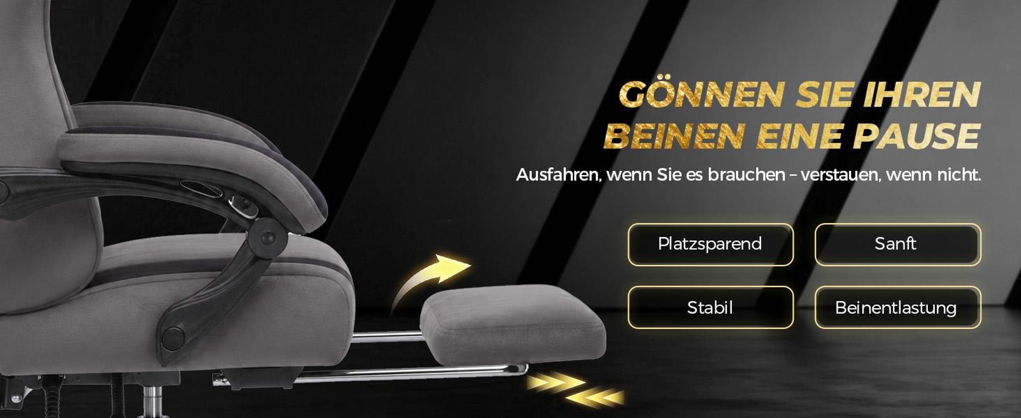 GTPLAYER Gaming Stuhl Ergonomischer Gaming Sessel Schreibtischstuhl mit Stoffoberfläche, Federsitzkissen, Verbindungsarmlehnen und Fußstütze 150KG, gr