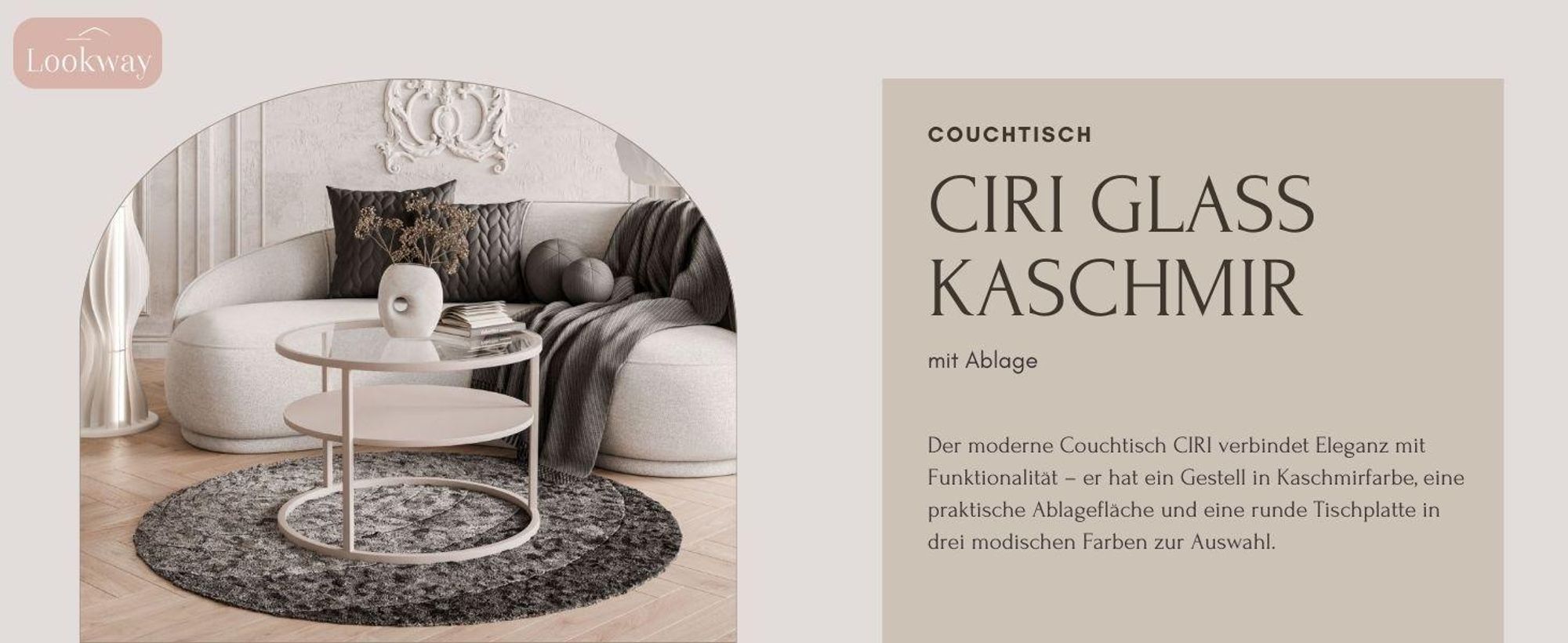 Couchtisch CIRI GLAS KASCHMIR mit Ablage