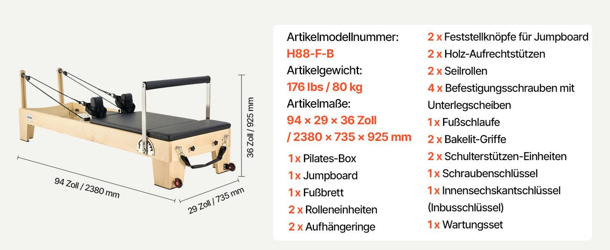 VEVOR Faltbarer Pilates Reformer, Pilates Trainingsgerät für den Einsatz im Home Gym Studio, Pilates Bett mit doppeltem Widerstand - Feder & Schnur, Reformer Set für Fortgeschrittene und Anfänger, bis zu 400 LBS, Nicht faltbar, Ahornholzrahmen-a